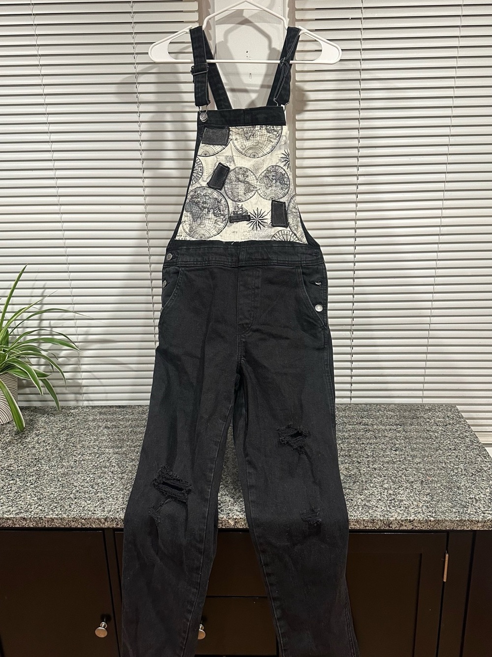 Upcycled celestial old navy black denim overalls handmade
